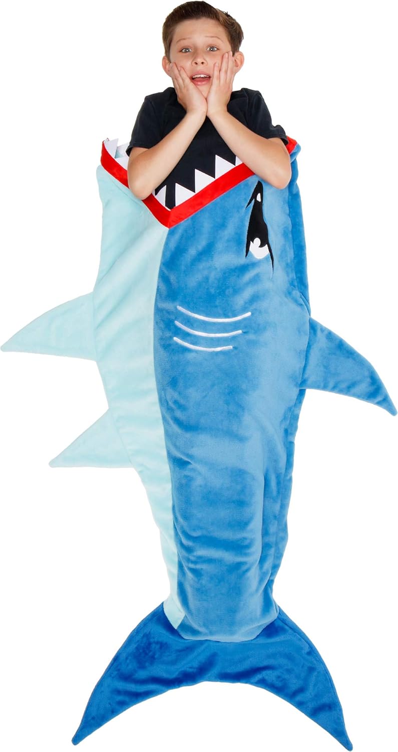 Silver Lilly Animal Tail Blanket - Plush Animal Sleeping Bag Blanket for Kids (Blue Shark) - Image 2