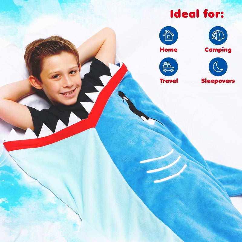 Silver Lilly Animal Tail Blanket - Plush Animal Sleeping Bag Blanket for Kids (Blue Shark) - Image 5