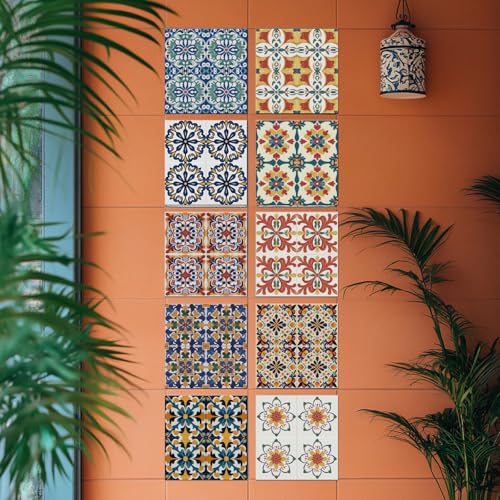 CHGCRAFT 36PCS Mosaic Style Tile Stickers Bohemia Peel and Stick Tile Stickers Mediterranean Style Removable Wallpaper Self Adhesive Wall Decals for Kitchen Bathroom Wall Furniture, 4x4 Inches - Image 5