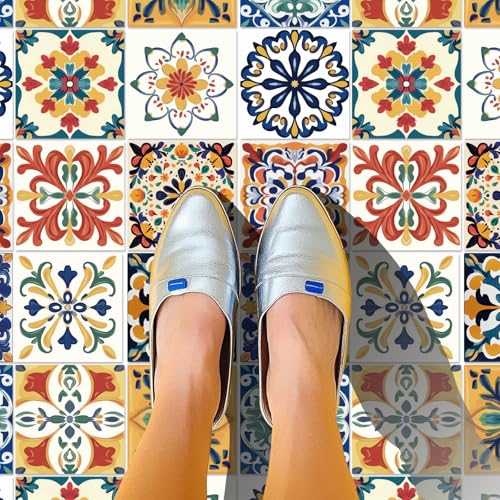 CHGCRAFT 36PCS Mosaic Style Tile Stickers Bohemia Peel and Stick Tile Stickers Mediterranean Style Removable Wallpaper Self Adhesive Wall Decals for Kitchen Bathroom Wall Furniture, 4x4 Inches - Image 4