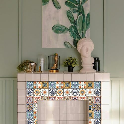 CHGCRAFT 36PCS Mosaic Style Tile Stickers Bohemia Peel and Stick Tile Stickers Mediterranean Style Removable Wallpaper Self Adhesive Wall Decals for Kitchen Bathroom Wall Furniture, 4x4 Inches - Image 3
