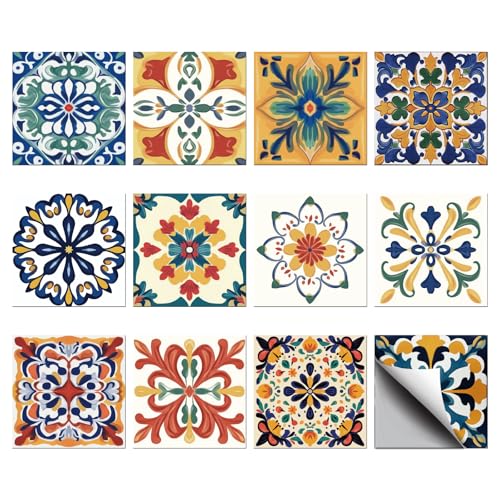 CHGCRAFT 36PCS Mosaic Style Tile Stickers Bohemia Peel and Stick Tile Stickers Mediterranean Style Removable Wallpaper Self Adhesive Wall Decals for Kitchen Bathroom Wall Furniture, 4x4 Inches - Image 1