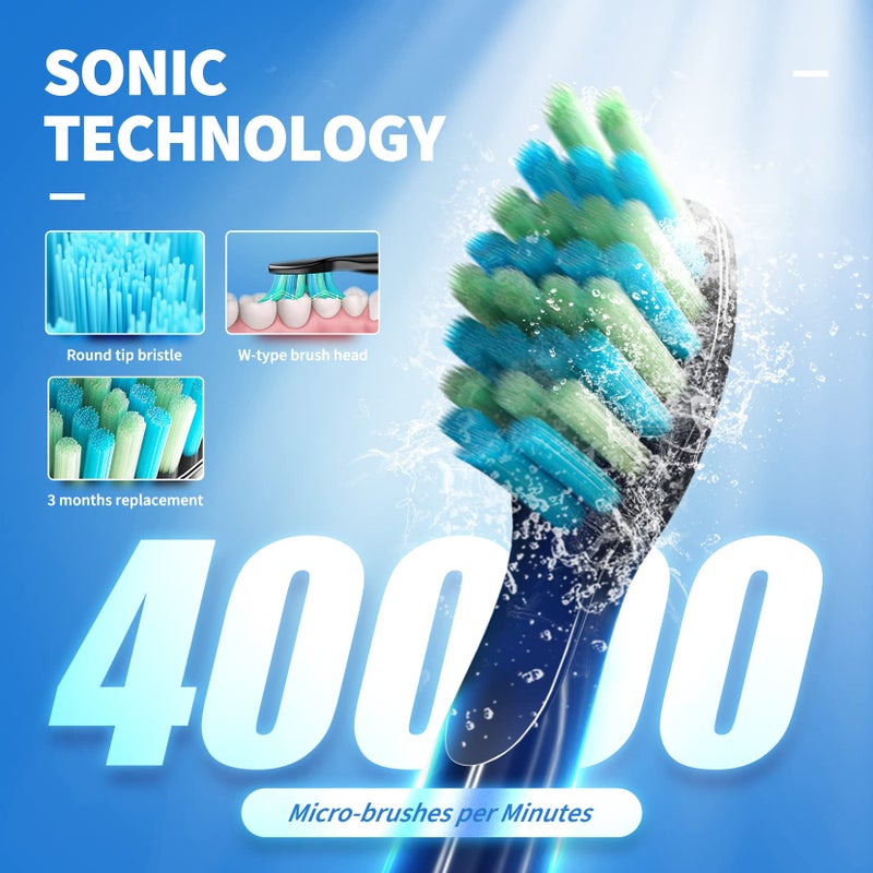 TEETHEORY Electric Toothbrush with Travel Case, Sonic Toothbrush for Adults with 8 Brush Heads for 2-Year Use, 40000 VPM Deep Clean Rechargeable Toothbrushes Last 30 Days with 5 Modes - Image 2