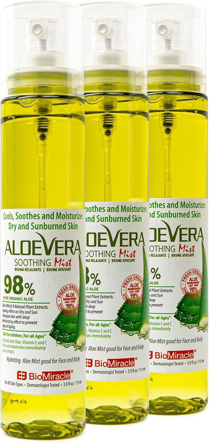 BioMiracle Aloe Vera Soothing Mist Soothing Gel with 9 Natural Plant Extracts Deep Hydration Pump Bottle 3 Pack