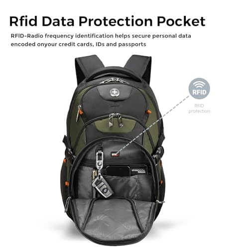 Swissdigital Design Laptop Backpack with USB Charging Port, Travel Backpack Fits 15.6 inches Computer, 31L College School Backpack for Men, Olive/Black | SD803-26 - Image 5