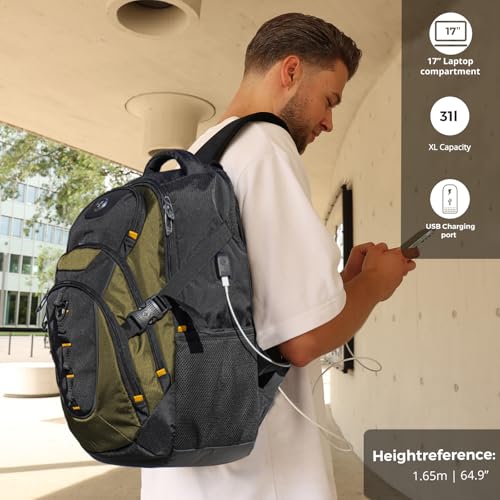 Swissdigital Design Laptop Backpack with USB Charging Port, Travel Backpack Fits 15.6 inches Computer, 31L College School Backpack for Men, Olive/Black | SD803-26 - Image 2