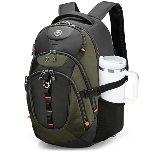 Swissdigital Design Laptop Backpack with USB Charging Port, Travel Backpack Fits 15.6 inches Computer, 31L College School Backpack for Men, Olive/Black | SD803-26 - Image 1