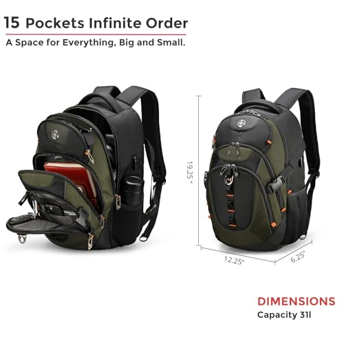 Swissdigital Design Laptop Backpack with USB Charging Port, Travel Backpack Fits 15.6 inches Computer, 31L College School Backpack for Men, Olive/Black | SD803-26 - Image 3