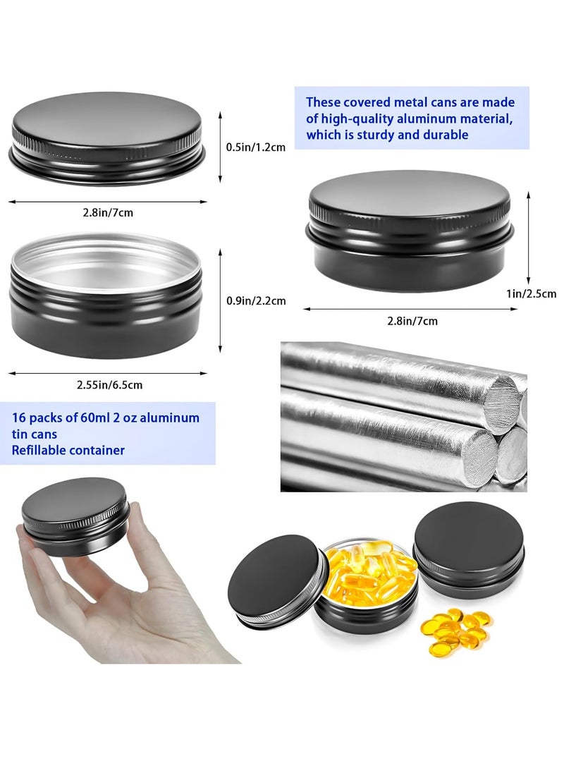 MotBach - MotBach 16Pack 2oz Tin Jars, 60ml Metal Tin cans, 2Ounce Aluminum tin can jar Containers with Screw Lid for Lotion Bars, Balms, Spices, Salve, Beard Balm, Toiletries, Creams, Samples, Makeup Cosmetic - Image 1