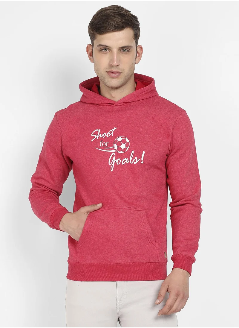 Campus Sutra Men's Red Shoot For Goals Hoodie With Kangaroo Pocket