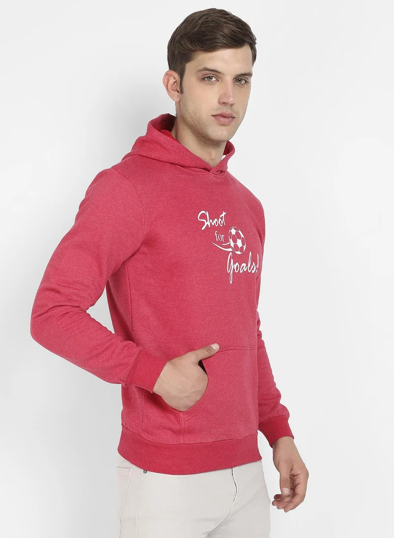 Campus Sutra Men's Red Shoot For Goals Hoodie With Kangaroo Pocket