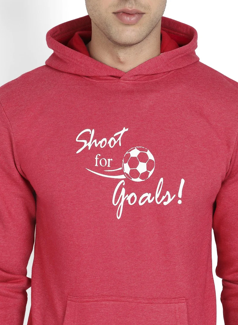 Campus Sutra Men's Red Shoot For Goals Hoodie With Kangaroo Pocket