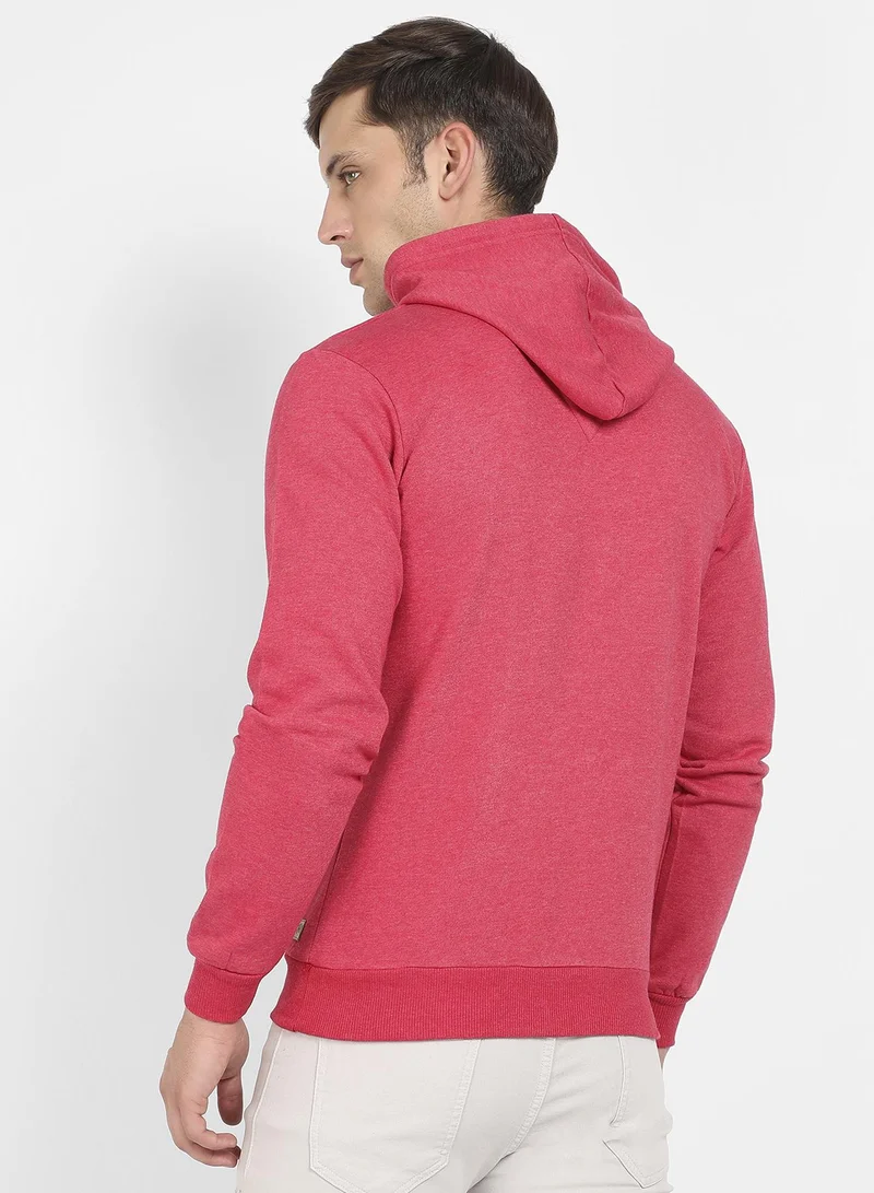 Campus Sutra Men's Red Shoot For Goals Hoodie With Kangaroo Pocket