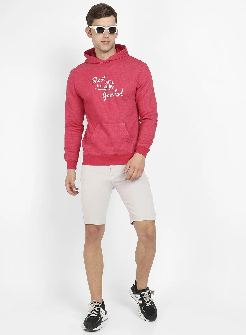Campus Sutra Men's Red Shoot For Goals Hoodie With Kangaroo Pocket