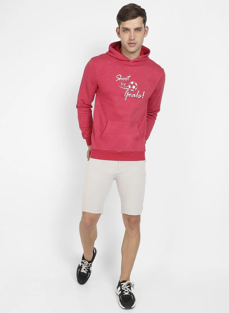 Campus Sutra Men's Red Shoot For Goals Hoodie With Kangaroo Pocket
