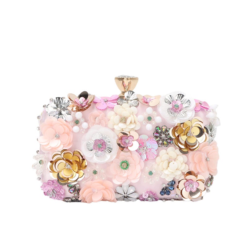 Lanpet Women Clutches Flower Evening Handbag Chain Strap Shoulder Bag Pink - Image 1