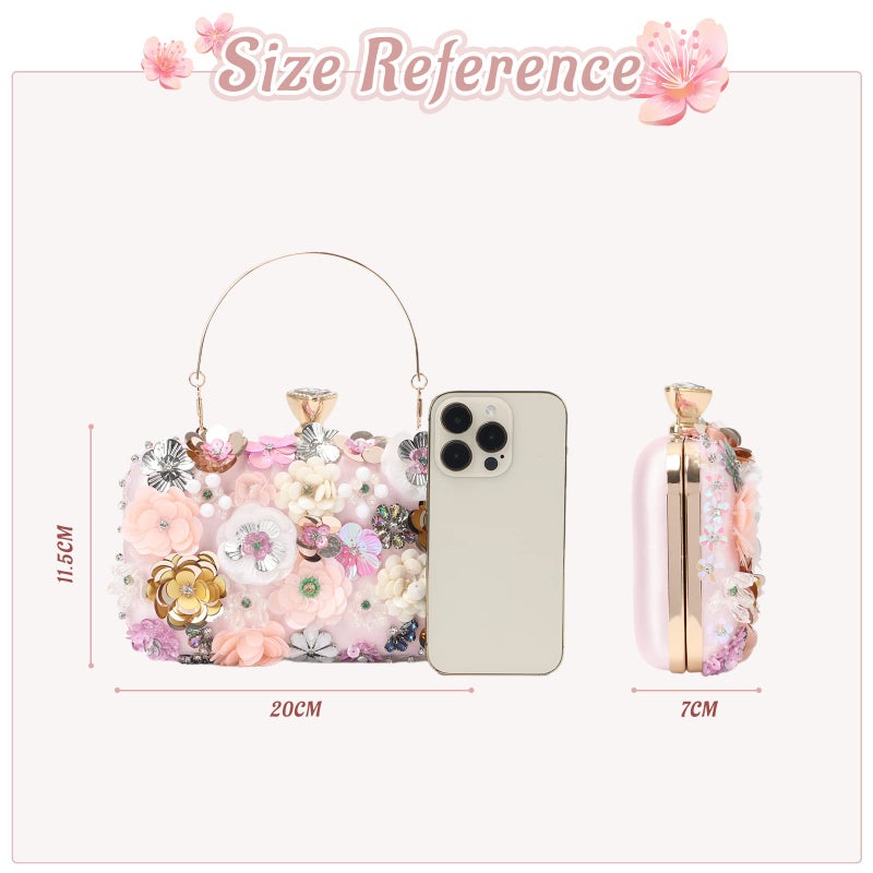 Lanpet Women Clutches Flower Evening Handbag Chain Strap Shoulder Bag Pink - Image 3