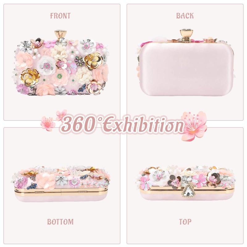 Lanpet Women Clutches Flower Evening Handbag Chain Strap Shoulder Bag Pink - Image 2