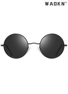 WAOKN Men's Round Polarized Sunglasses UV400 Protection Sun Glasses with Ultralight Metal Frame Fashion Anti-Glare Sun Shades for Men Women Driving Fishing Golfing Traveling Black  - Image 2