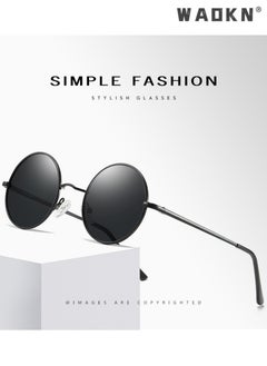 WAOKN Men's Round Polarized Sunglasses UV400 Protection Sun Glasses with Ultralight Metal Frame Fashion Anti-Glare Sun Shades for Men Women Driving Fishing Golfing Traveling Black  - Image 5