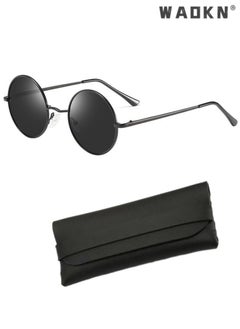 WAOKN Men's Round Polarized Sunglasses UV400 Protection Sun Glasses with Ultralight Metal Frame Fashion Anti-Glare Sun Shades for Men Women Driving Fishing Golfing Traveling Black  - Image 1