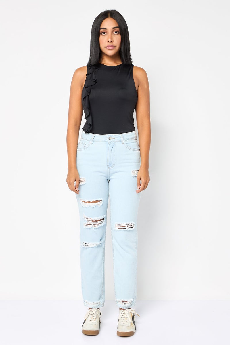 Don't Call Me Jennyfer Women Mom Fit Distressed Non Stretchable Jeans, Sky Blue  - Image 2