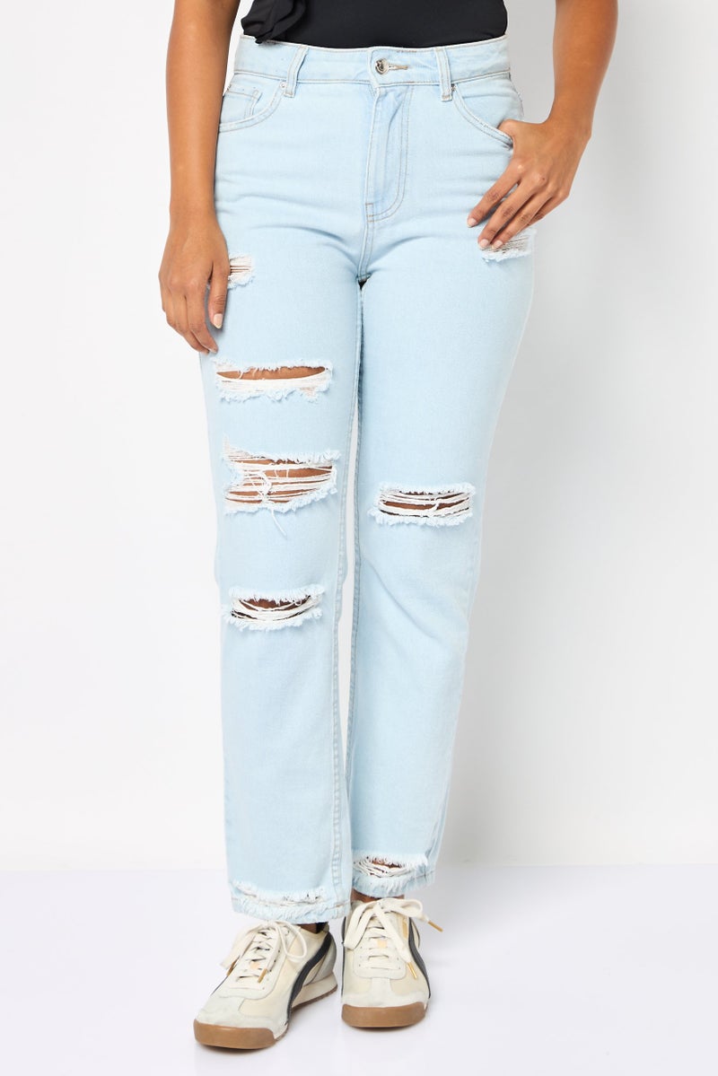 Don't Call Me Jennyfer Women Mom Fit Distressed Non Stretchable Jeans, Sky Blue  - Image 1