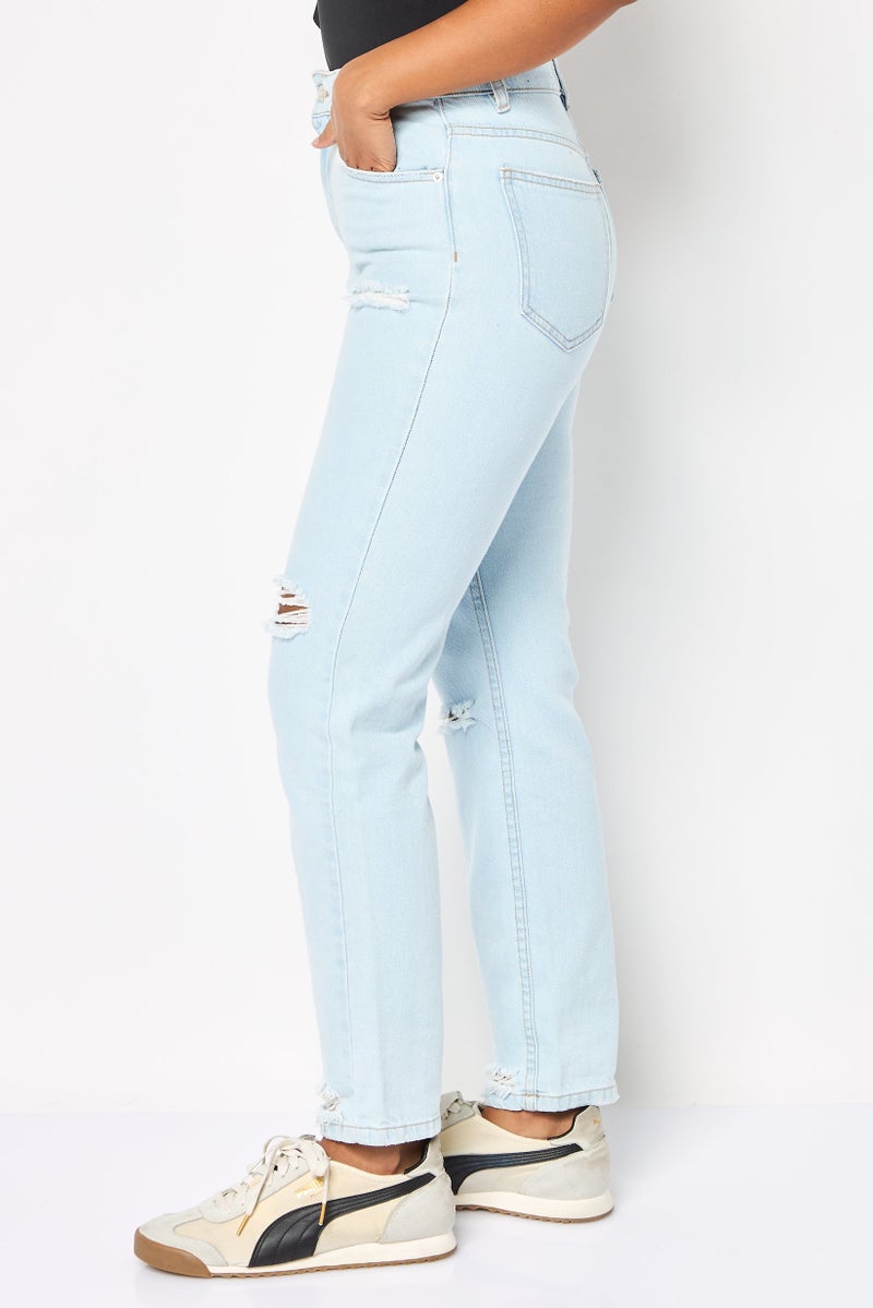 Don't Call Me Jennyfer Women Mom Fit Distressed Non Stretchable Jeans, Sky Blue  - Image 3