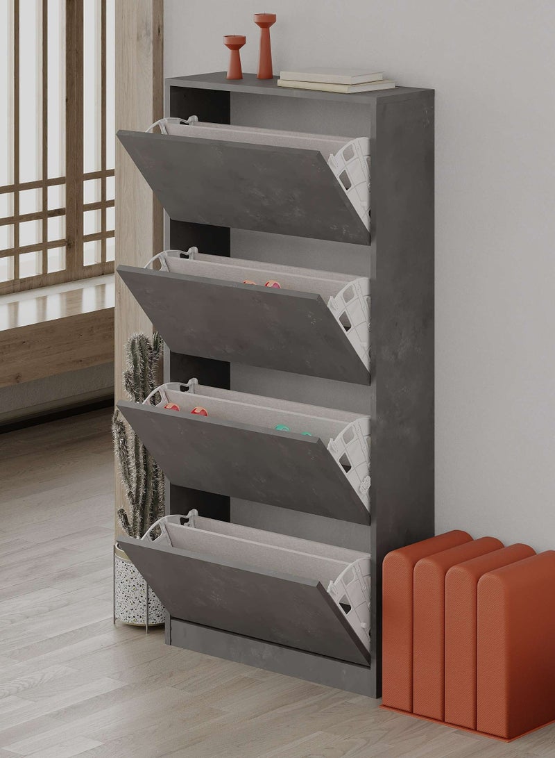 موراه هوم Shoe Cabinet 4 Section  16 Pairs  Entryway Storage Cabient With 4 Door & Open Shelf Shoe Rack For Hallway Bedroom Living Room  26X154.5X73 Cm  Retro Grey - Image 5