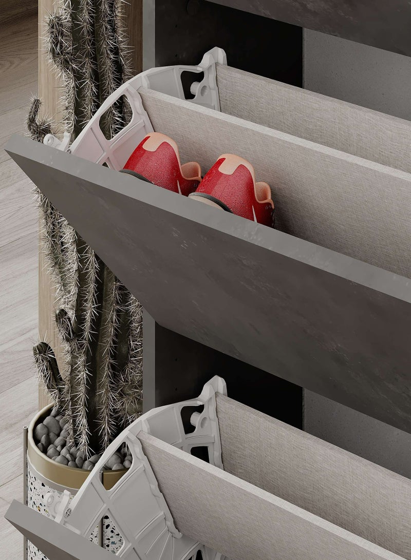 موراه هوم Shoe Cabinet 4 Section  16 Pairs  Entryway Storage Cabient With 4 Door & Open Shelf Shoe Rack For Hallway Bedroom Living Room  26X154.5X73 Cm  Retro Grey - Image 2