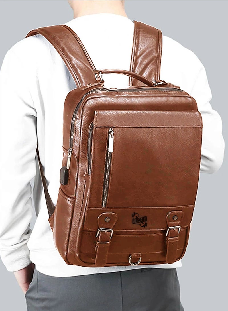 ALCOACH Men's Coach Bag Shoulder Bags Men's Handbags Vintage Large Capacity Leather Bag Men's Leather Backpacks Tote Bag Wallet Leather Backpack  - Image 2
