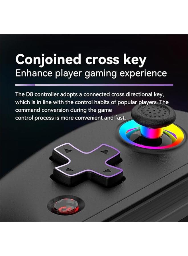 وحدة تحكم ألعاب الهواتف المحمولة D8 Telescopic مع Turbo و6 محاور Gyro واهتزاز وبلوتوث متوافقة مع Android iOS PS3 PS4 Switch PC ومصابيح RGB 5.2.