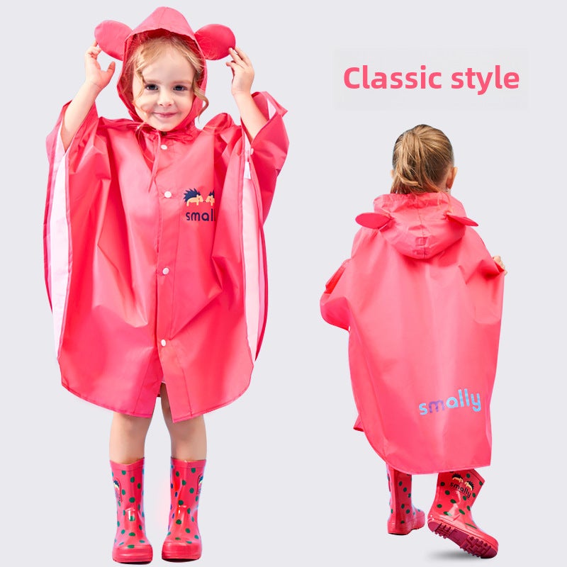 Kids Raincoat Poncho with Backpack Position Rose hedgehog