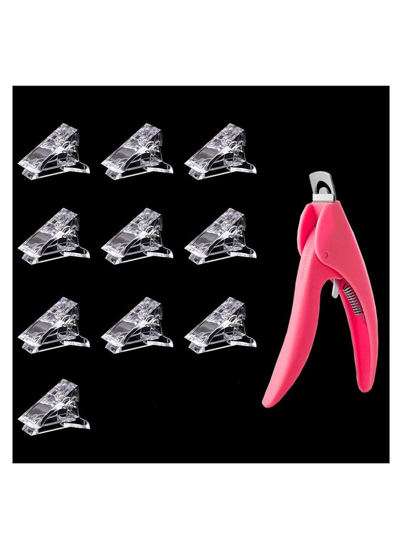 KASTWAVE 10 Nail Tip Clips for Quick Build Poly Gel Nail Shape Nail Clips with 1 Fake Nail Tip Trimmer - Image 1