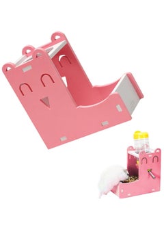 2 in 1 Hamster Water Bottle Stand With Bottle Automatic Water Drinker Base Small Pet Hanging Water Dispenser Holder Small Pet Food Container Base for Hamster Gerbil Mouse (Pink)