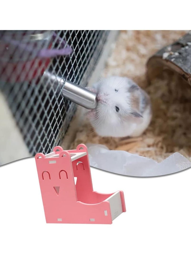 Generic - 2 in 1 Hamster Water Bottle Stand With Bottle Automatic Water Drinker Base Small Pet Hanging Water Dispenser Holder Small Pet Food Container Base for Hamster Gerbil Mouse (Pink) - Image 1