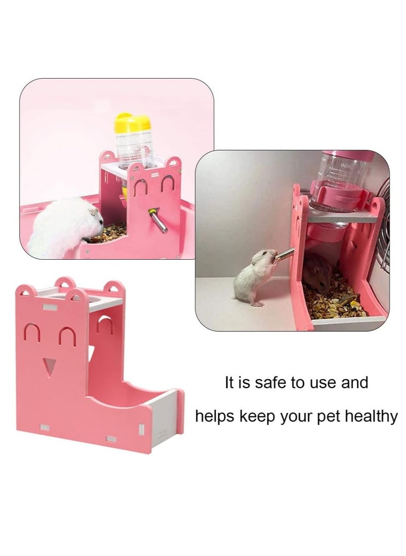 Generic - 2 in 1 Hamster Water Bottle Stand With Bottle Automatic Water Drinker Base Small Pet Hanging Water Dispenser Holder Small Pet Food Container Base for Hamster Gerbil Mouse (Pink) - Image 1