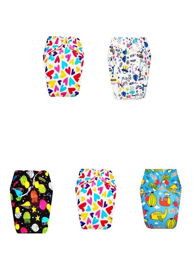 حفاضات قماشية فاخرة من دمبلدو للأطفال حديثي الولادة مع ماصة مدمجة (عبوة من 5) | مضادة للحساسية | تسمح بمرور الهواء | مناسبة للسفر | للاستخدام طوال اليوم | من 0 إلى 4 أشهر | للجنسين - Image 1