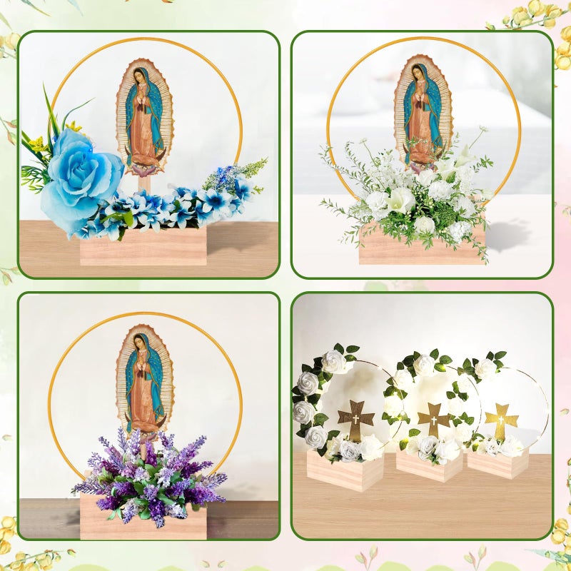 Kuabiz 12 Pcs Our Lady of Guadalupe Wooden Table Centerpieces Virgen De Guadalupe Planter Box with Gold Metal Ring Baptism Favors for Guests Table Decor First Communion Gifts Catholic Favors - Image 5