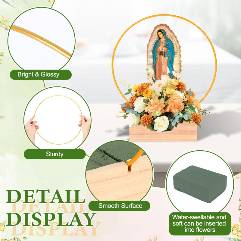 Kuabiz 12 Pcs Our Lady of Guadalupe Wooden Table Centerpieces Virgen De Guadalupe Planter Box with Gold Metal Ring Baptism Favors for Guests Table Decor First Communion Gifts Catholic Favors - Image 3