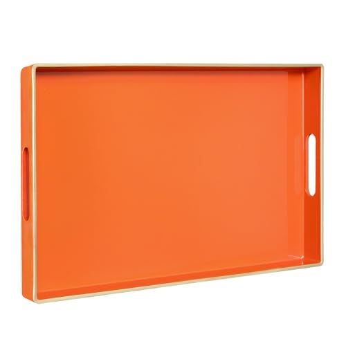 MAONAME Orange Serving Tray with Handles, Modern Decorative Trays for Coffee Table, Plastic Rectangular Trays for Ottoman, Bathroom, Halloween Decor, 15.8” x 10.2” x1.4 - Image 1