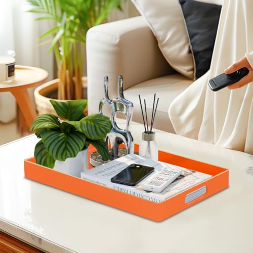 MAONAME Orange Serving Tray with Handles, Modern Decorative Trays for Coffee Table, Plastic Rectangular Trays for Ottoman, Bathroom, Halloween Decor, 15.8” x 10.2” x1.4 - Image 5