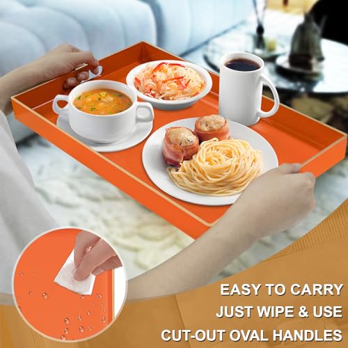 MAONAME Orange Serving Tray with Handles, Modern Decorative Trays for Coffee Table, Plastic Rectangular Trays for Ottoman, Bathroom, Halloween Decor, 15.8” x 10.2” x1.4 - Image 3