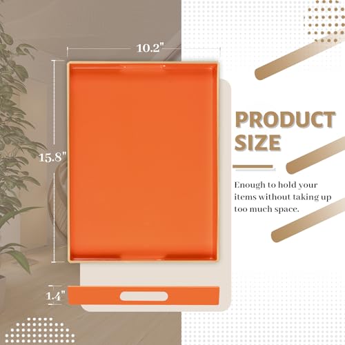MAONAME Orange Serving Tray with Handles, Modern Decorative Trays for Coffee Table, Plastic Rectangular Trays for Ottoman, Bathroom, Halloween Decor, 15.8” x 10.2” x1.4 - Image 2