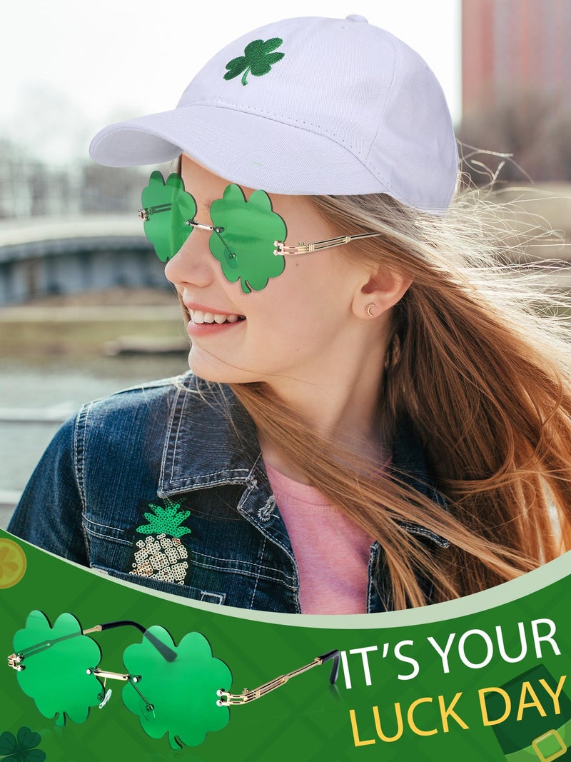 Breathffy 4 Pcs St. Patrick's Day Shamrock Baseball Hat and 4 Pcs Irish Clover Sunglasses Leprechaun Unisex Adjustable Embroidery Baseball Cap for Men Women Party Green Decor Accessories - Image 5