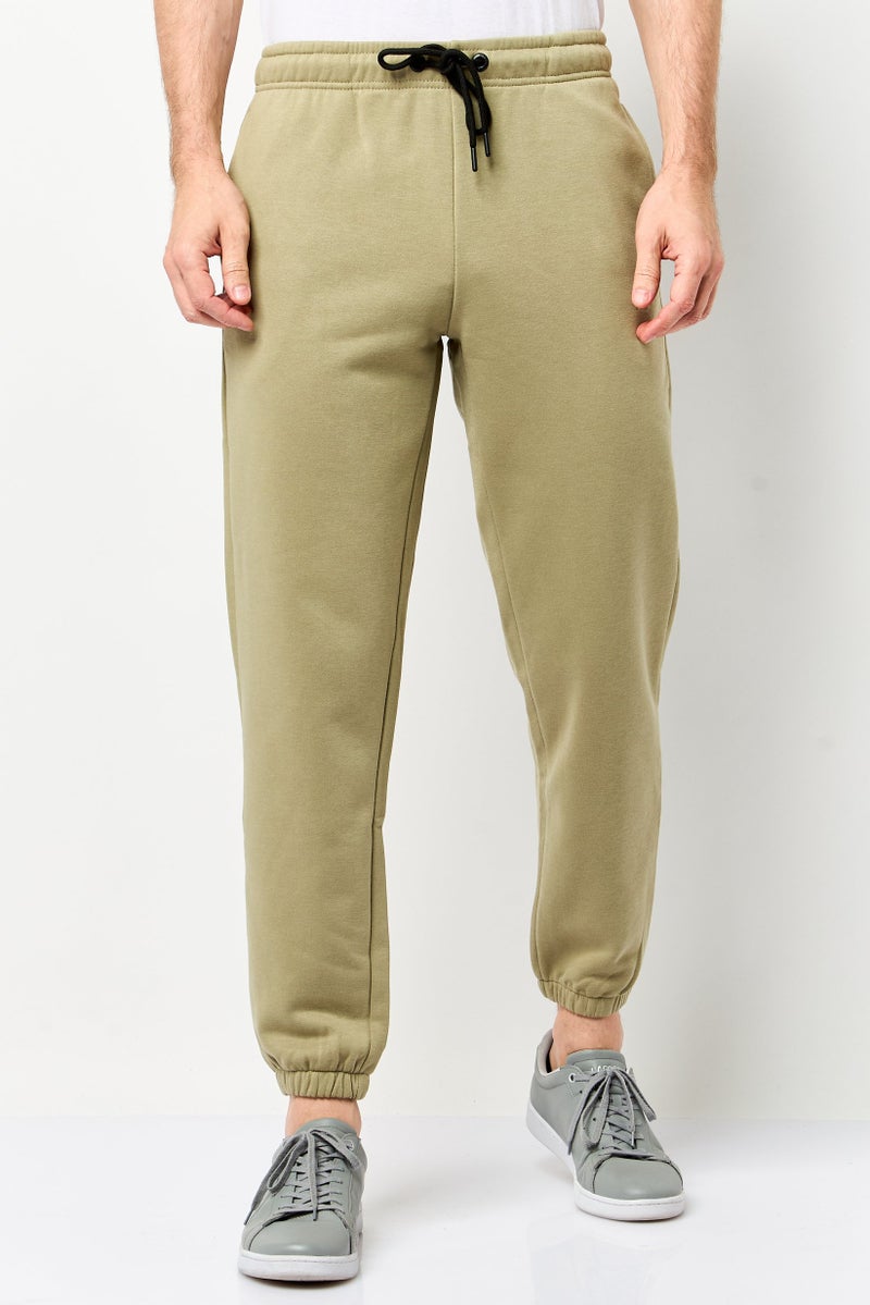Algspar Men Regular Fit Embroidered Logo Jogger Pants, Olive - Image 1
