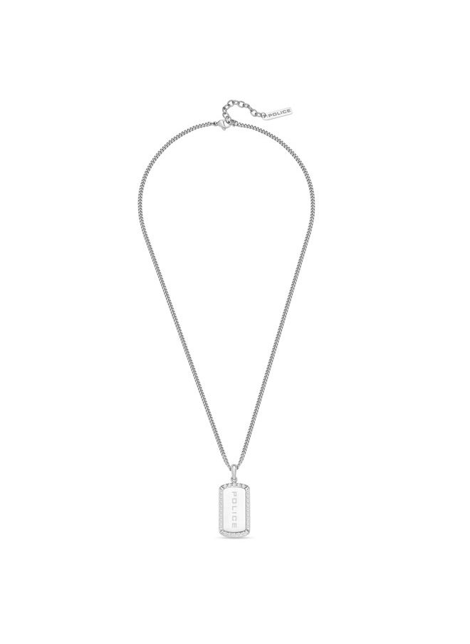POLICE Taper GreyMetal Necklace  Sleek Chain with StudEmbedded Tag and Signature  - Image 1