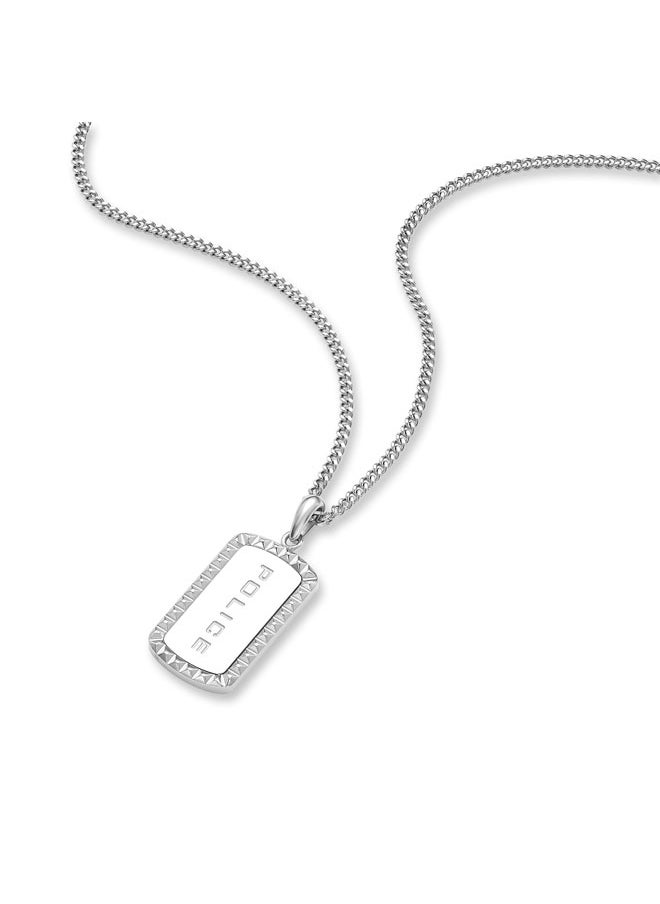 POLICE Taper GreyMetal Necklace  Sleek Chain with StudEmbedded Tag and Signature  - Image 2