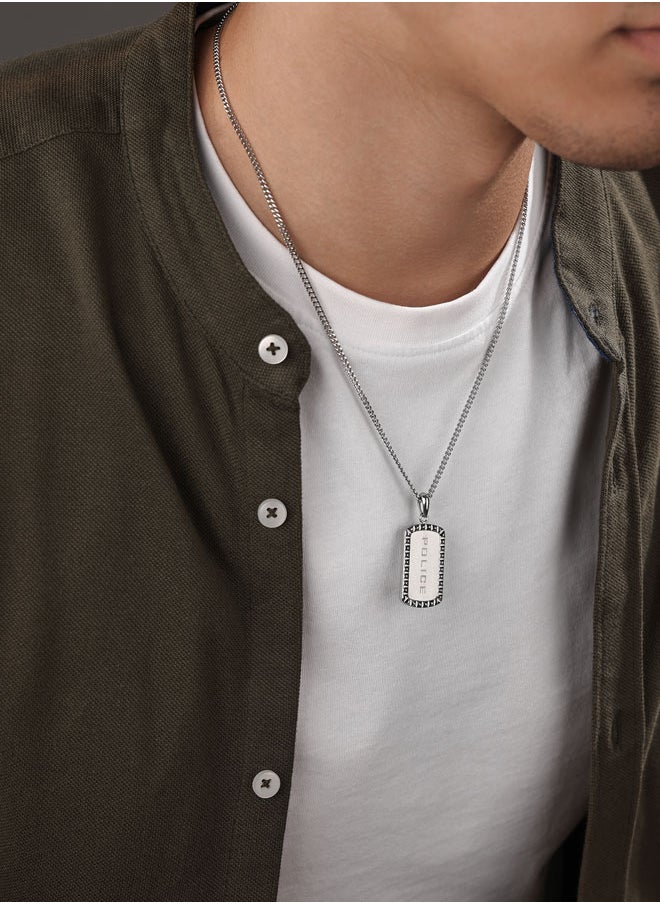 POLICE Taper GreyMetal Necklace  Sleek Chain with StudEmbedded Tag and Signature  - Image 4