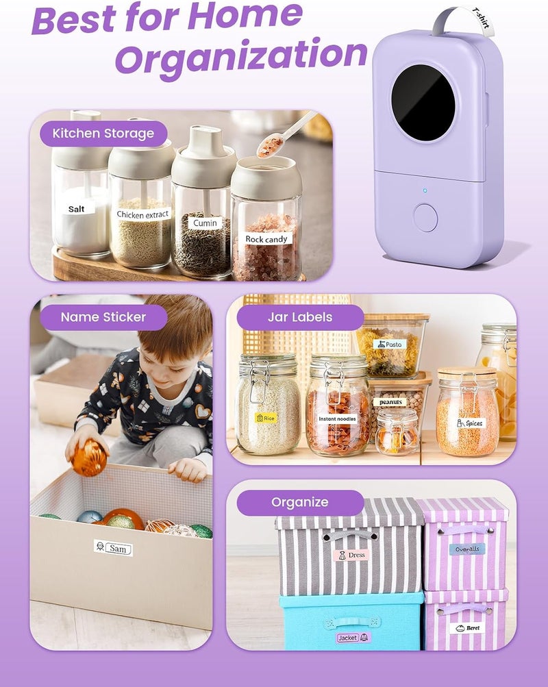 Memoking Label Maker - D30 Mini Bluetooth Label Maker Machine, Thermal Wireless Portable Label Printer, Small Sticker Printer Maker Machine for iOS & Android, Christmas Birthday Gift, Purple - Image 2